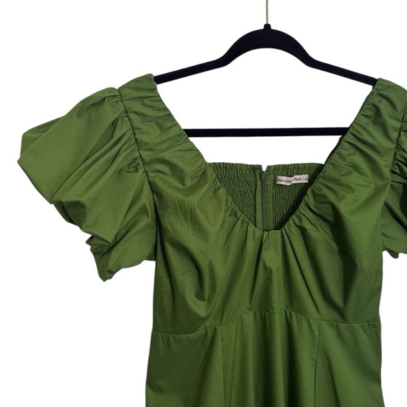 Abercrombie & Fitch Size Large Green Puff Sleeve Midi Dress Boho Cottagecore - Picture 3 of 10